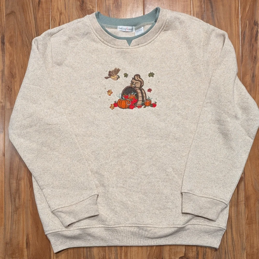Embroidered Fall Double Collar Crewneck Sweater Women's Medium Grannie Core - Picture 1 of 4